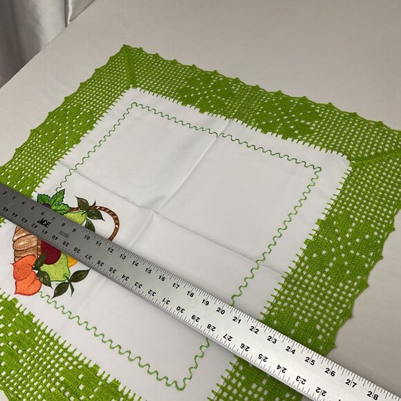 Vintage Green Crochet Fruit Basket Embroidered Tablecloth 22" Square Cotton Blen - Picture 5 of 5